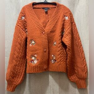 Forever 21 small Cable Knit Sweater with Floral Embroidery